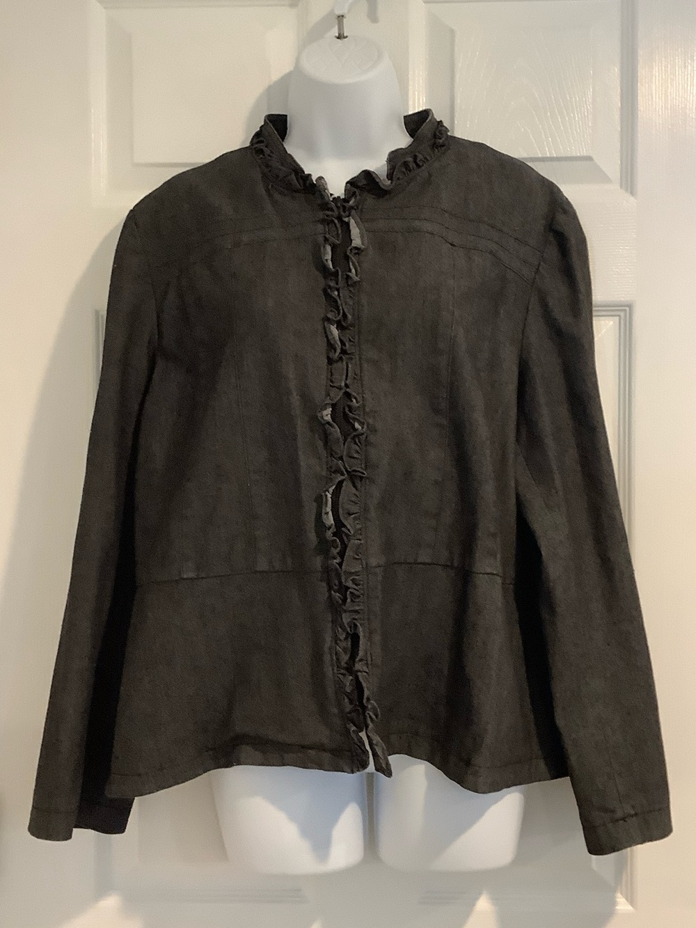 SANDRO STUDIO Women’s Heathered Black Ruffled Luxe Fall Jacket 2X